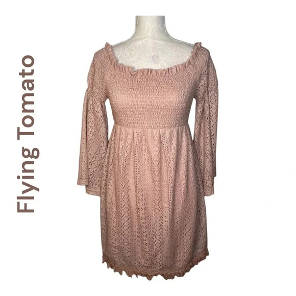 Flying Tomato light peach bell sleeve dress - Picture 1 of 3